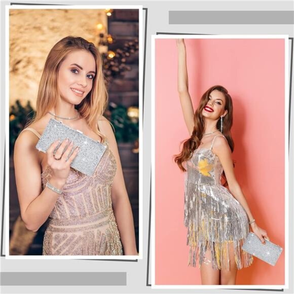 BRAND NEW 4 Pc Women Rhinestone Clutch Bag Bling Earring Necklace Bracelet Set - Picture 5 of 7